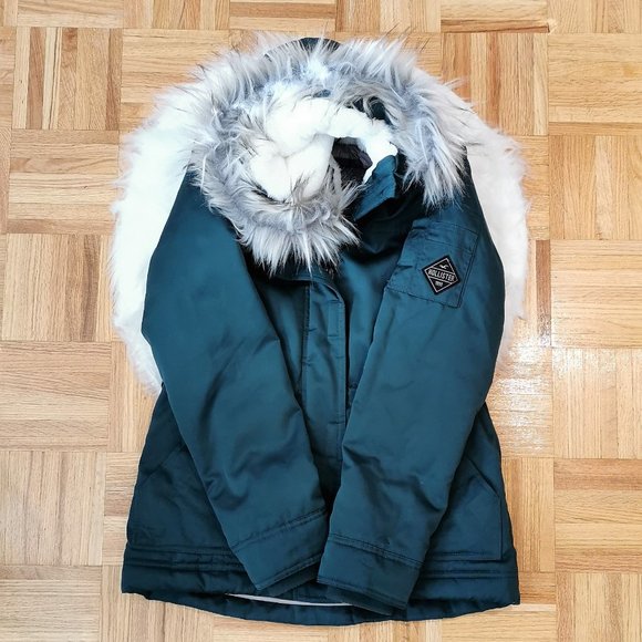 Hollister Green Utility Jacket with Faux Fur Hood - Picture 2 of 12